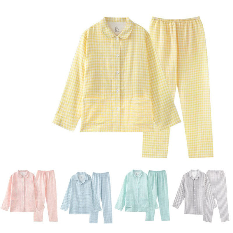 100% Cotton Double-Layer Loungewear: Pastel-Colored Cotton Pajama Set