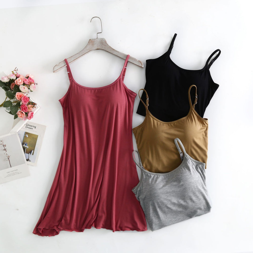 Long, Seamless, Modal-Lined, Padded-Cup, Sexy Plus-Size Women's Slip Dress