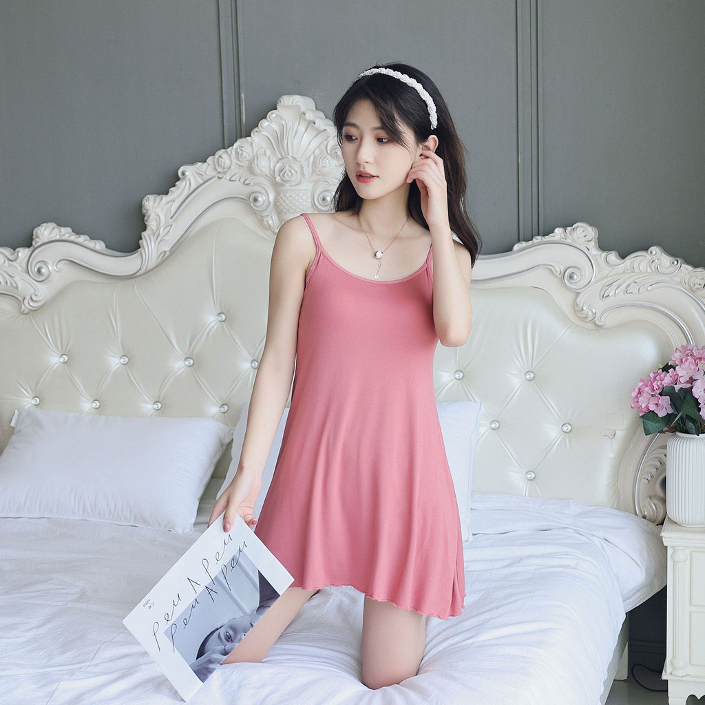 Long, Seamless, Modal-Lined, Padded-Cup, Sexy Plus-Size Women's Slip Dress