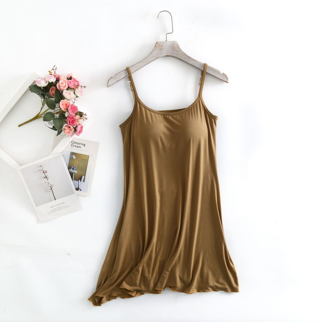 Long, Seamless, Modal-Lined, Padded-Cup, Sexy Plus-Size Women's Slip Dress
