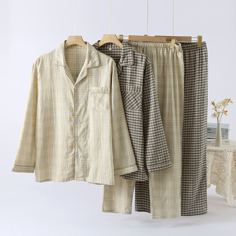 Men's Double-Layer 100% Cotton Checkered Loungewear, Yarn-Dyed