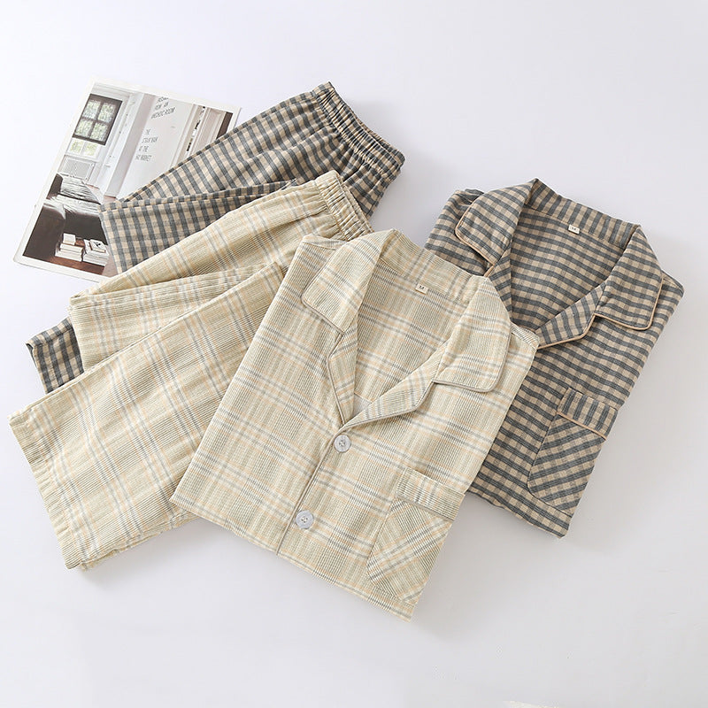 Men's Double-Layer 100% Cotton Checkered Loungewear, Yarn-Dyed
