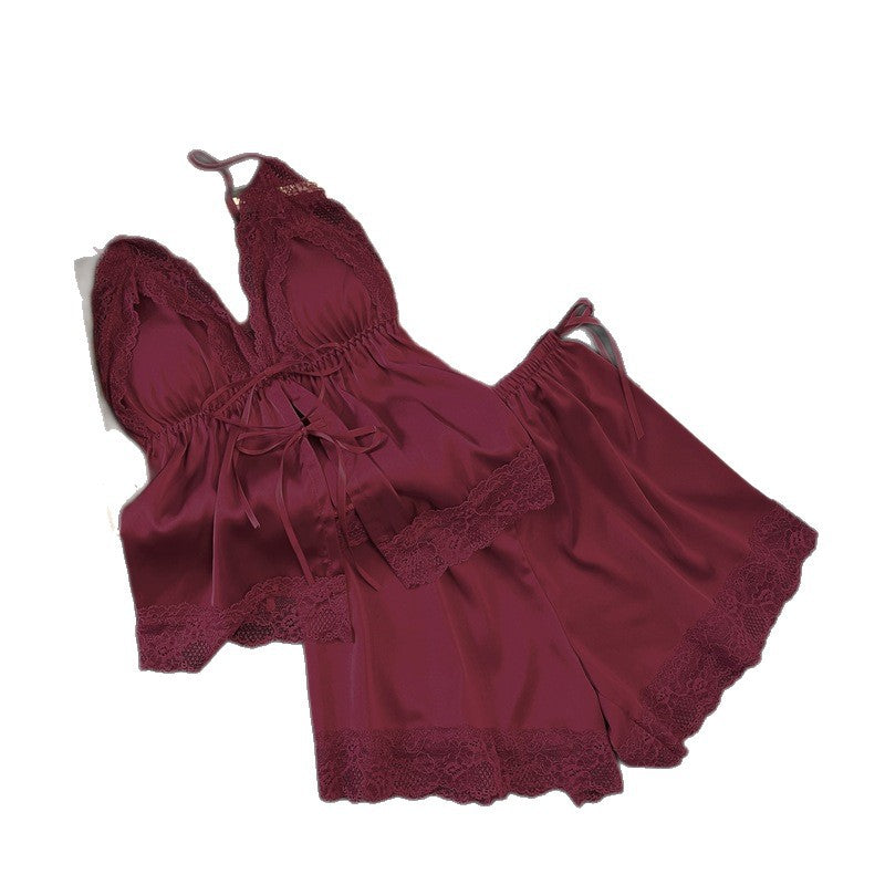 Women's Sweet and Feminine Niche-Style Front-Tie V-Neck Nightgown