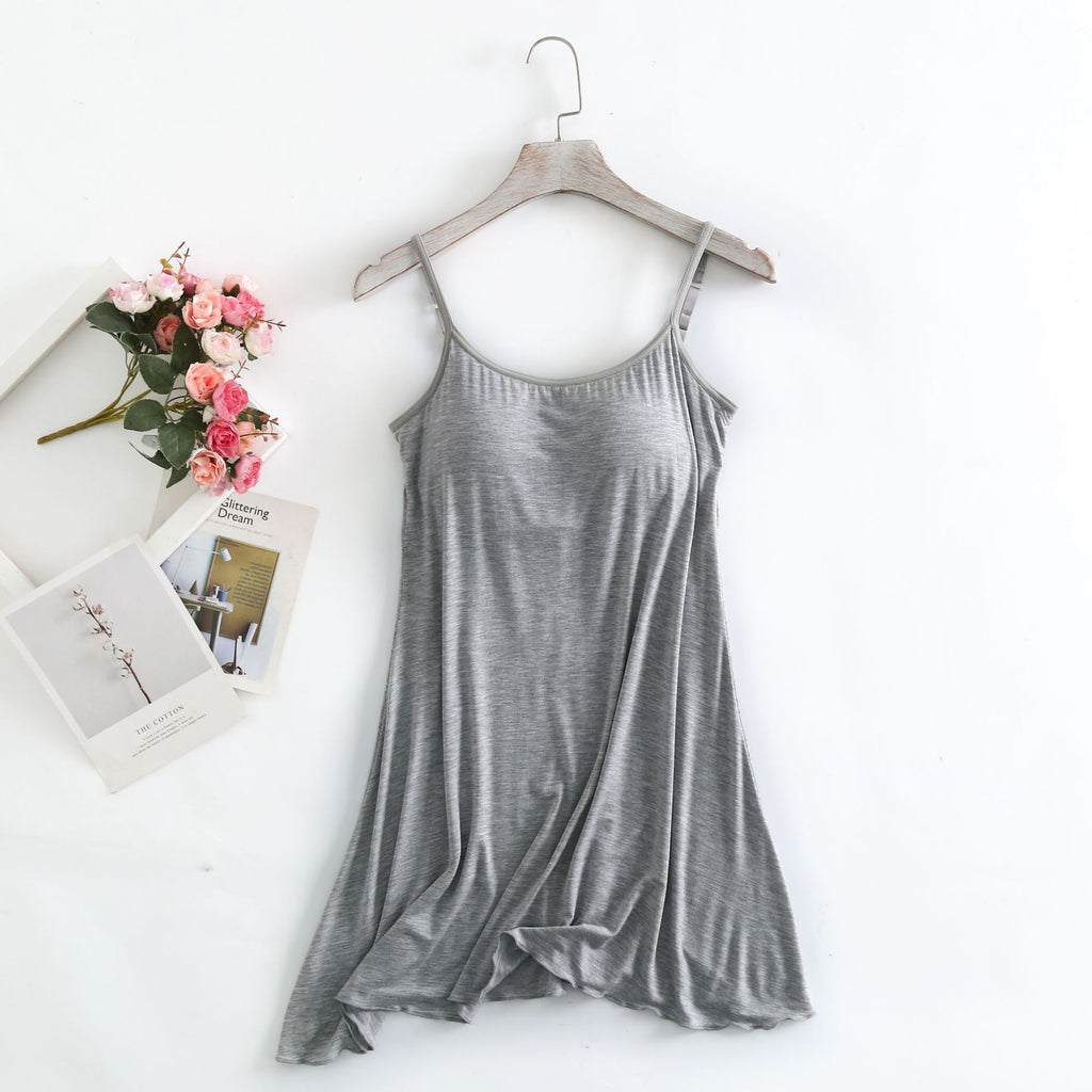 Long, Seamless, Modal-Lined, Padded-Cup, Sexy Plus-Size Women's Slip Dress
