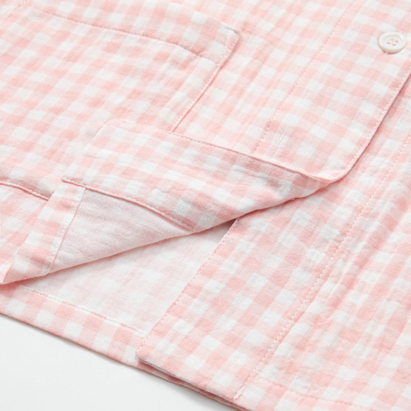 100% Cotton Double-Layer Loungewear: Pastel-Colored Cotton Pajama Set