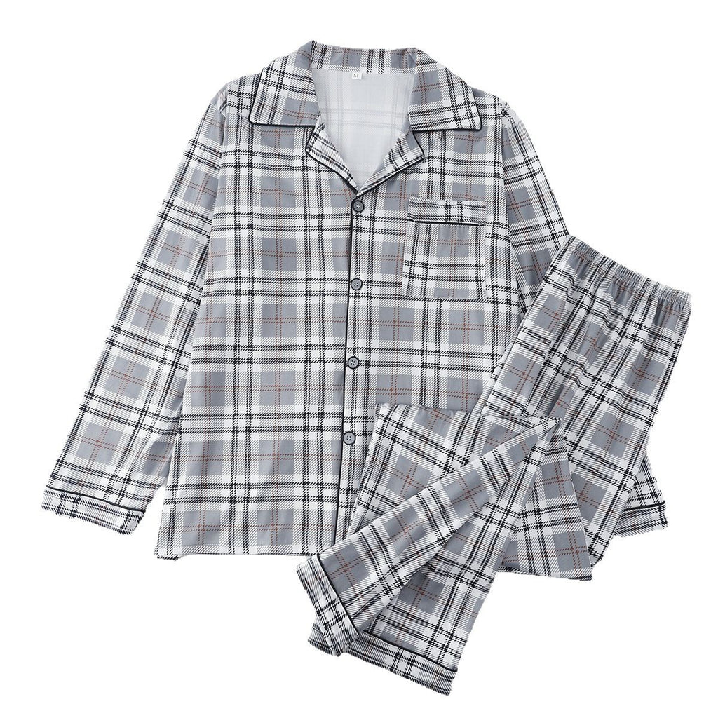 Men's Fall Pajama Set: A long-sleeve top and pants made of milk silk, paired with a lightweight cardigan