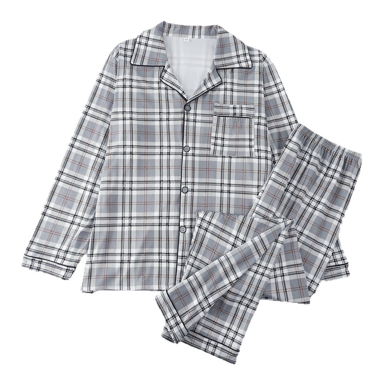 Men's Fall Pajama Set: A long-sleeve top and pants made of milk silk, paired with a lightweight cardigan