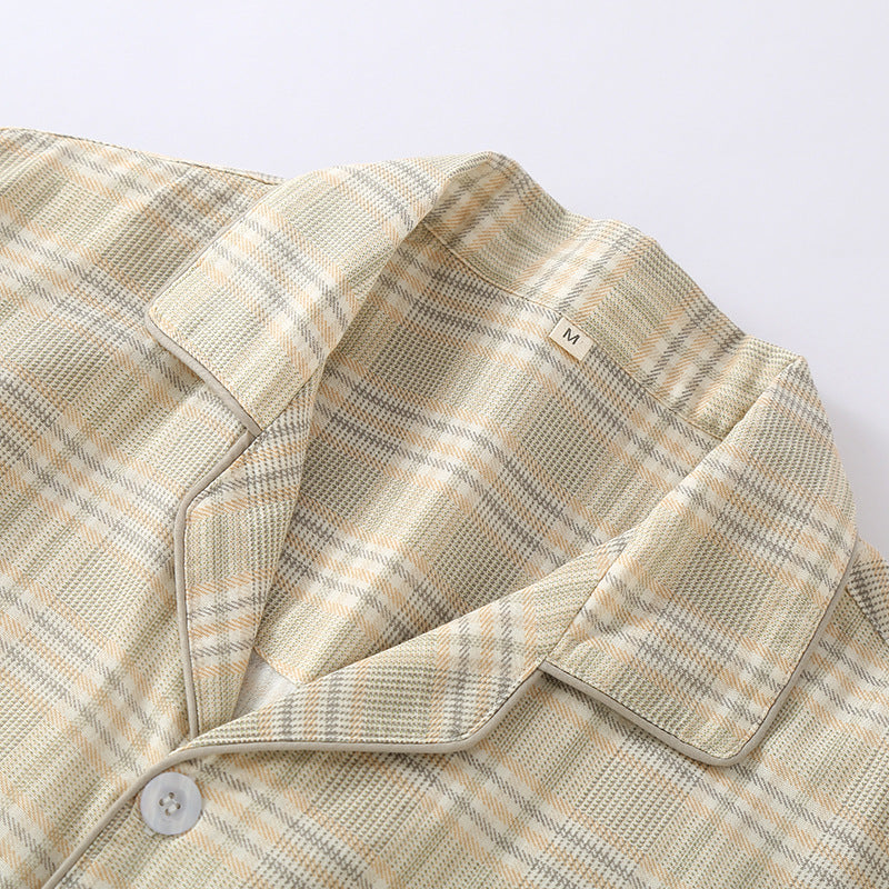 Men's Double-Layer 100% Cotton Checkered Loungewear, Yarn-Dyed
