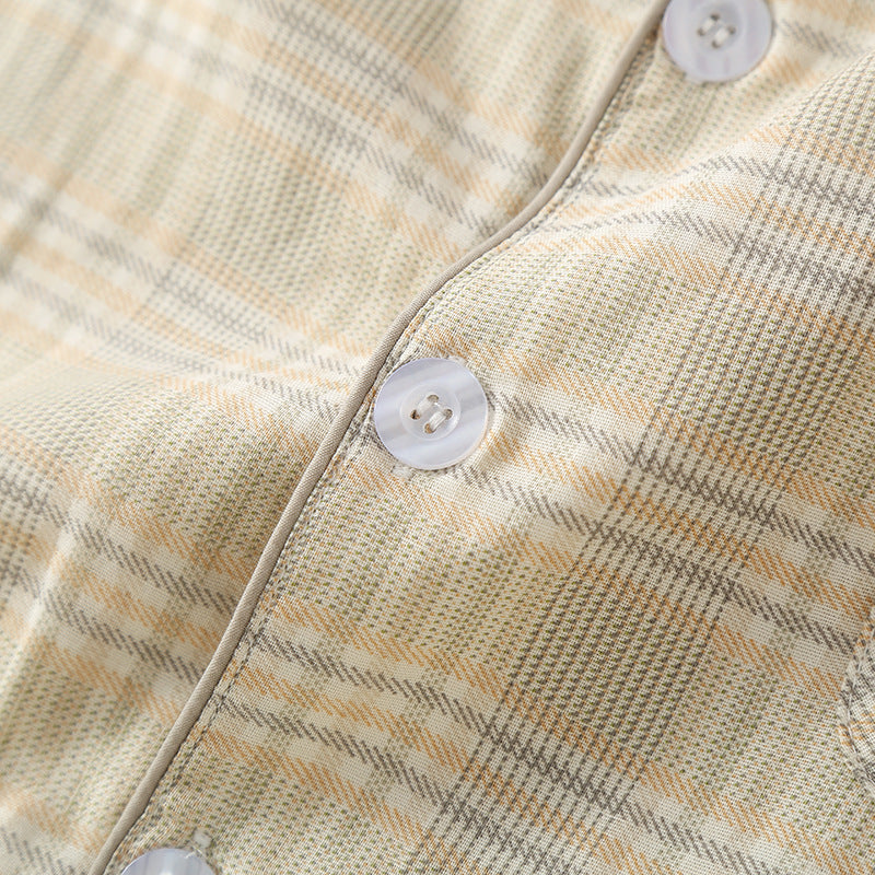 Men's Double-Layer 100% Cotton Checkered Loungewear, Yarn-Dyed