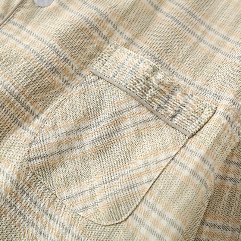 Men's Double-Layer 100% Cotton Checkered Loungewear, Yarn-Dyed