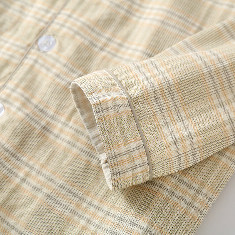Men's Double-Layer 100% Cotton Checkered Loungewear, Yarn-Dyed