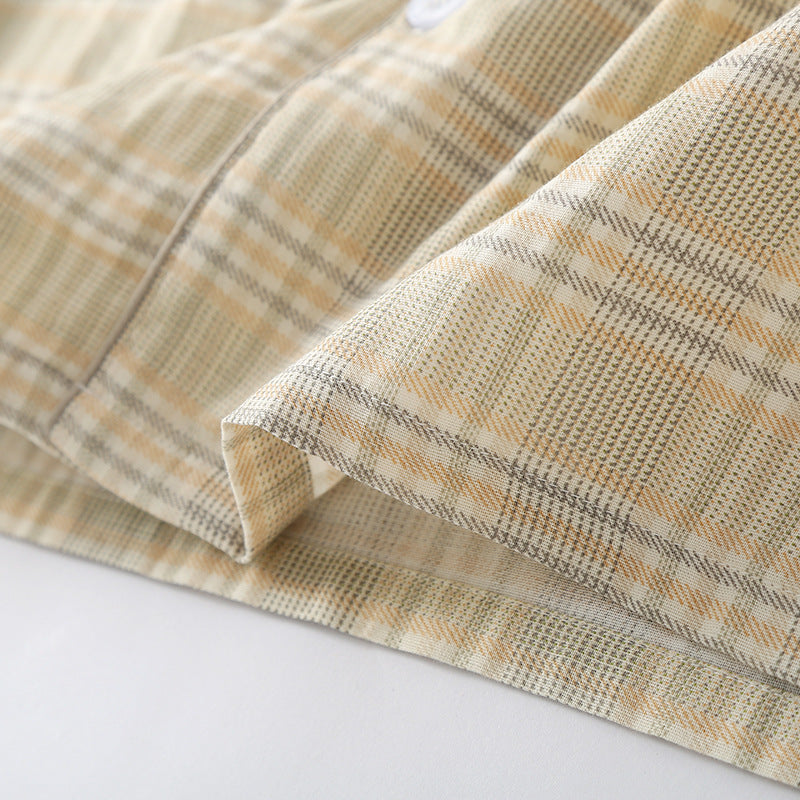 Men's Double-Layer 100% Cotton Checkered Loungewear, Yarn-Dyed