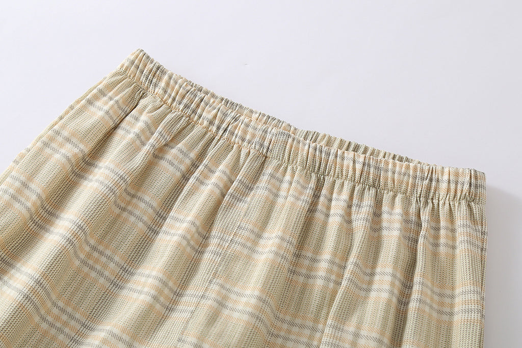 Men's Double-Layer 100% Cotton Checkered Loungewear, Yarn-Dyed