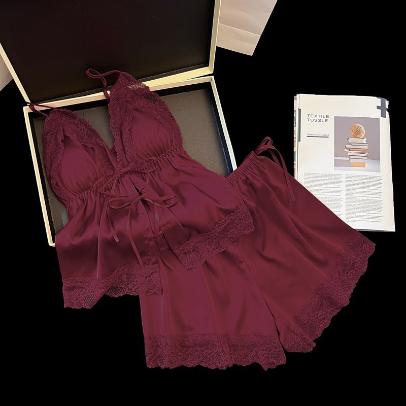 Women's Sweet and Feminine Niche-Style Front-Tie V-Neck Nightgown