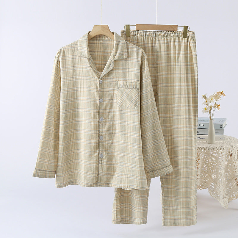 Men's Double-Layer 100% Cotton Checkered Loungewear, Yarn-Dyed