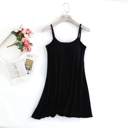 Long, Seamless, Modal-Lined, Padded-Cup, Sexy Plus-Size Women's Slip Dress
