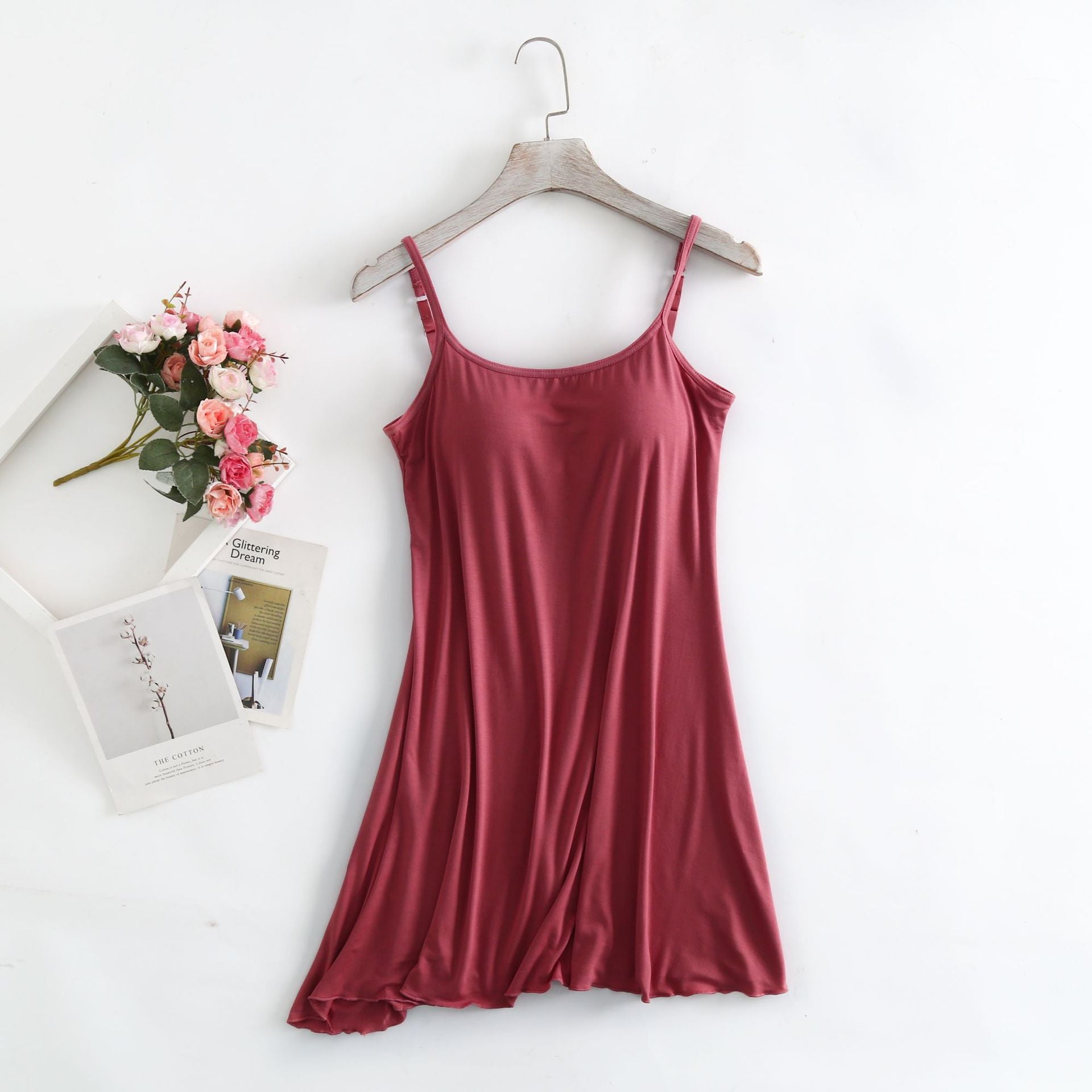 Long, Seamless, Modal-Lined, Padded-Cup, Sexy Plus-Size Women's Slip Dress