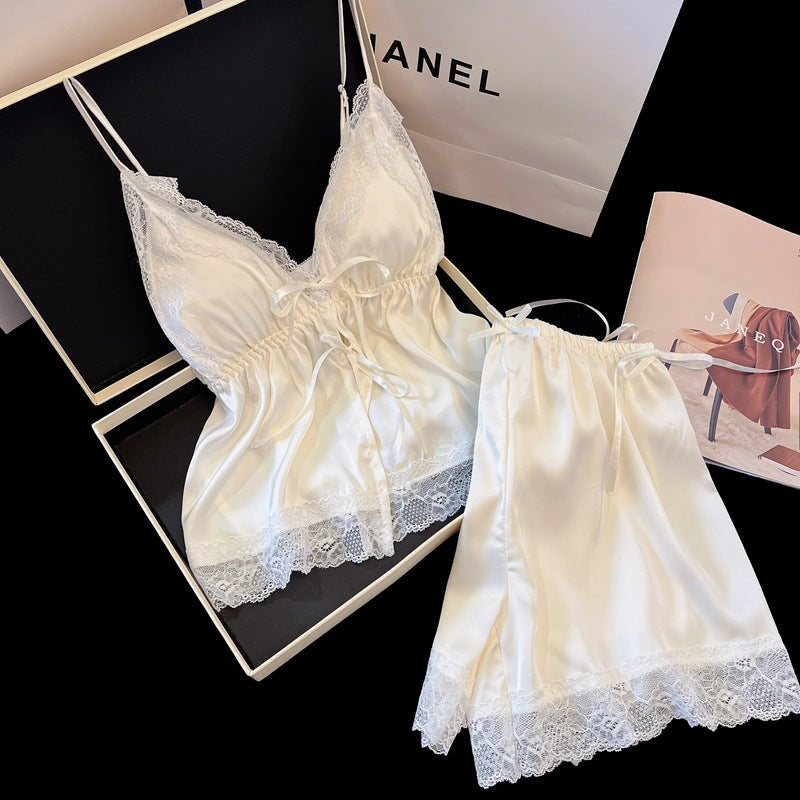 Women's Sweet and Feminine Niche-Style Front-Tie V-Neck Nightgown