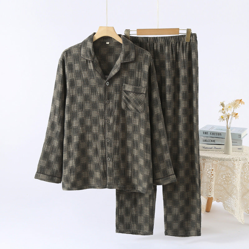 Men's Double-Layer 100% Cotton Checkered Loungewear, Yarn-Dyed