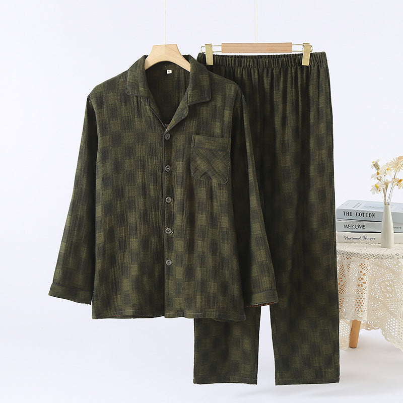 Men's Double-Layer 100% Cotton Checkered Loungewear, Yarn-Dyed
