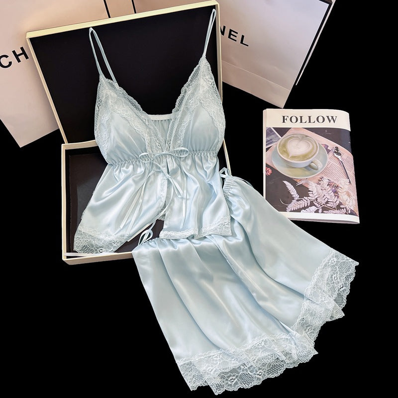 Women's Sweet and Feminine Niche-Style Front-Tie V-Neck Nightgown