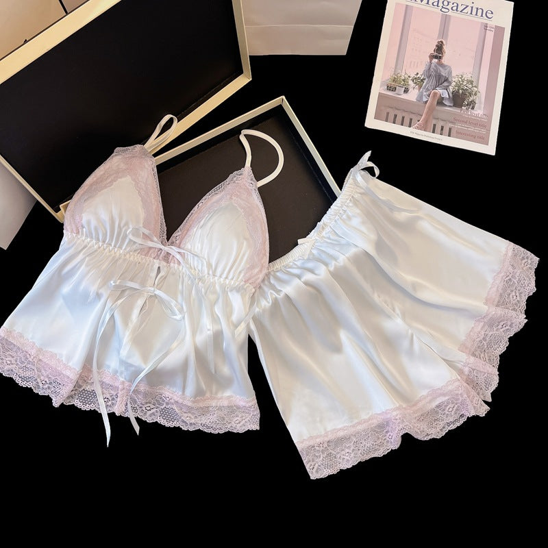 Women's Sweet and Feminine Niche-Style Front-Tie V-Neck Nightgown