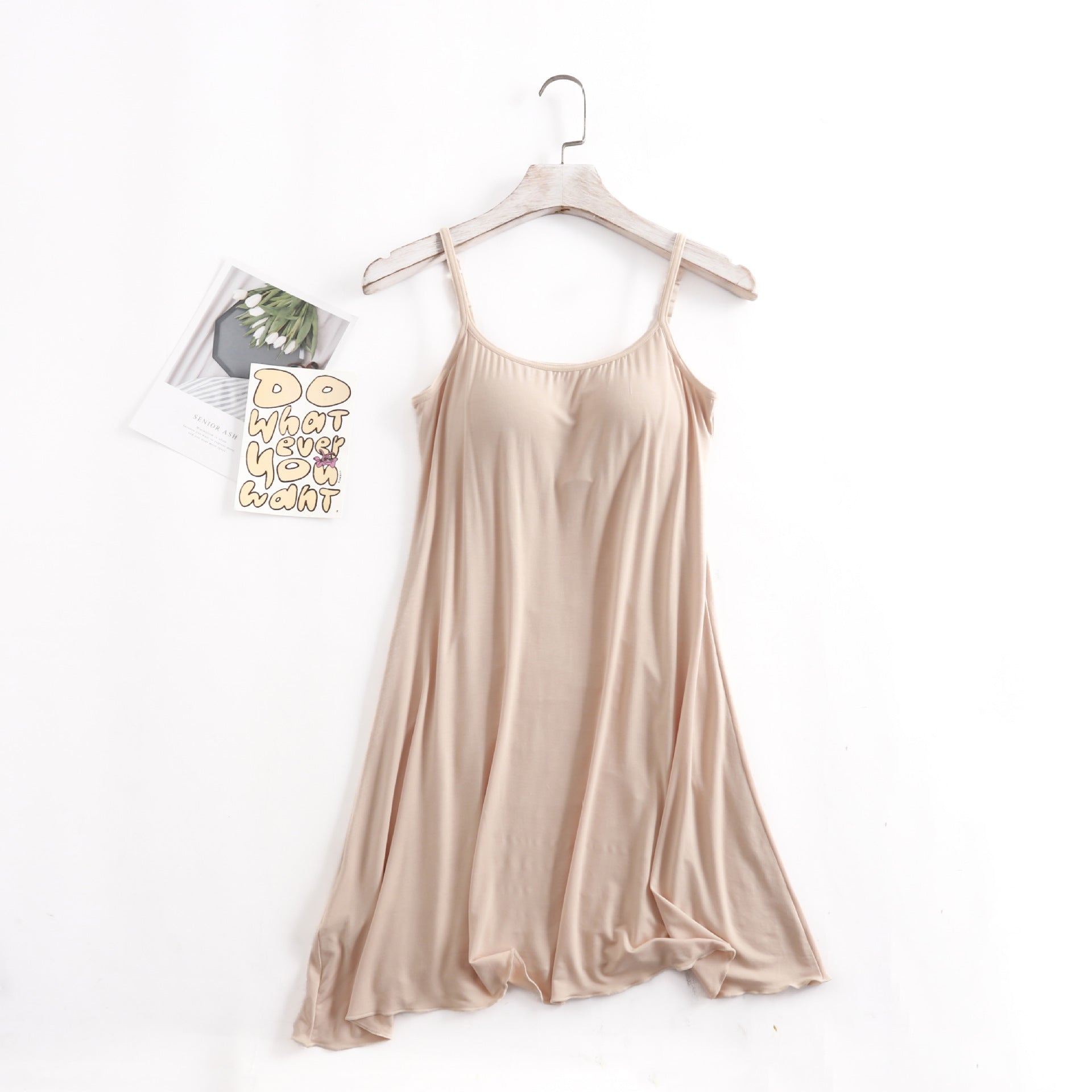 Long, Seamless, Modal-Lined, Padded-Cup, Sexy Plus-Size Women's Slip Dress
